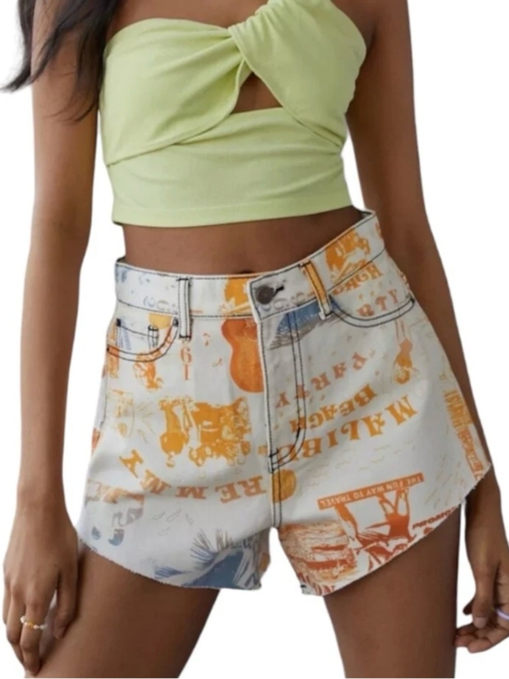 BDG Urban Outfitters Pitched A-Line Denim Shorts Malibu Beach Party Size 25 NWT